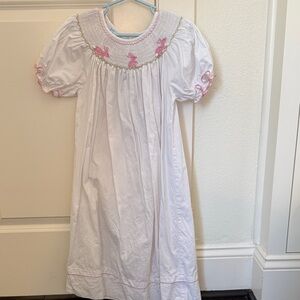 Smocked Easter dress with Pink Smocked Bunny Trim